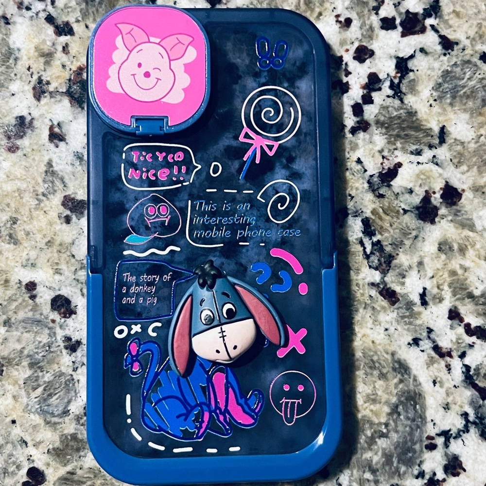 📱 Cute iPhone Case with Stand & Camera Cover Mirror 💙🐷🐴
